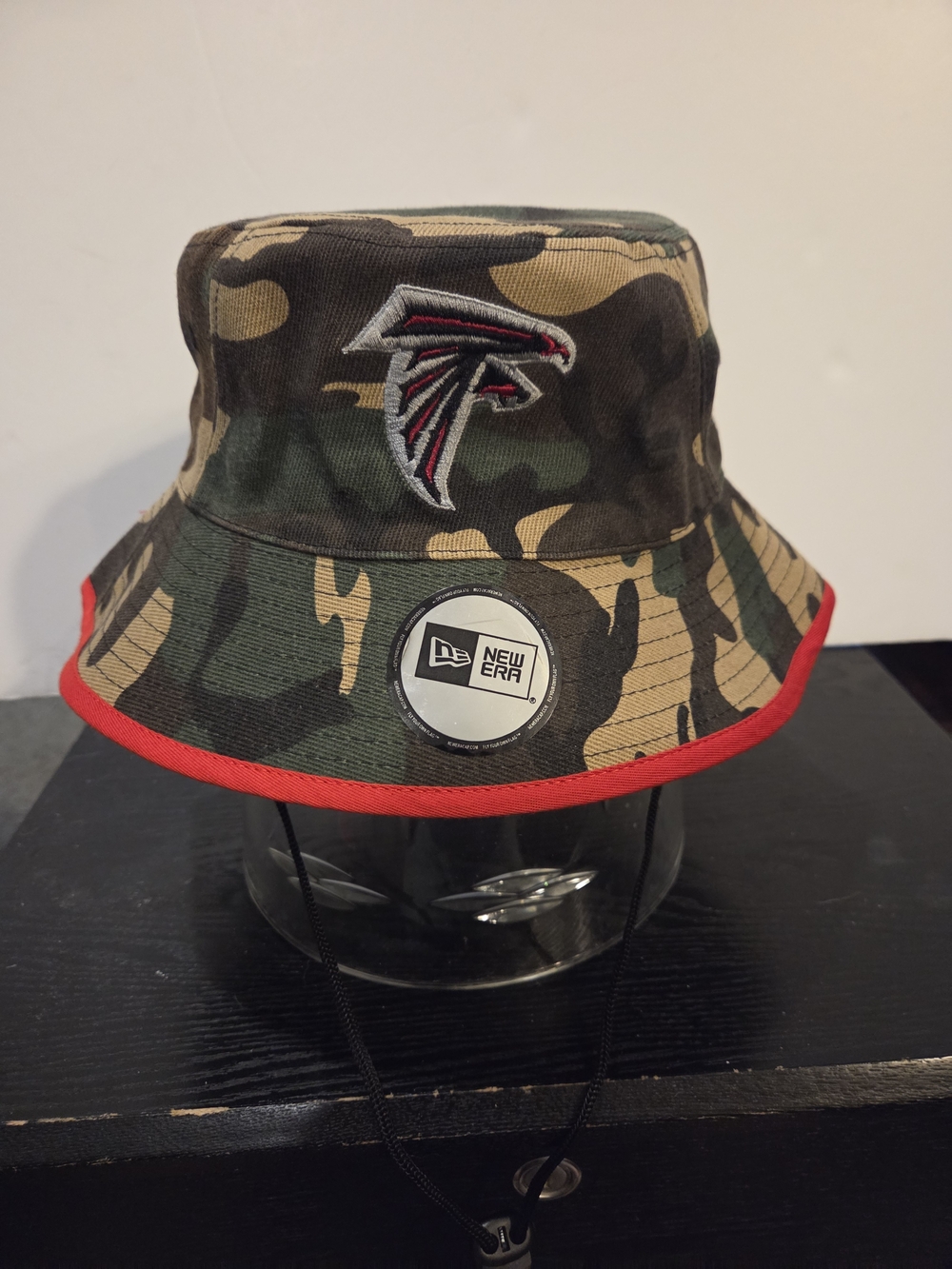 New Era Atlanta Falcons Camo Bucket Hat with Red Trim